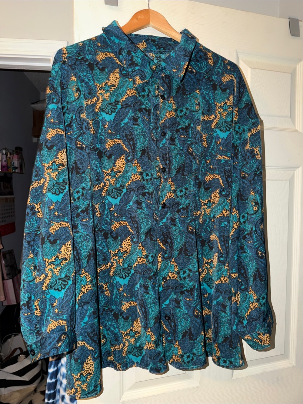Cheetah Print & Teal Paisley Button-Up Shirt